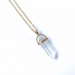 Clear Crystal Quartz Pendant & Gold Chain NWT